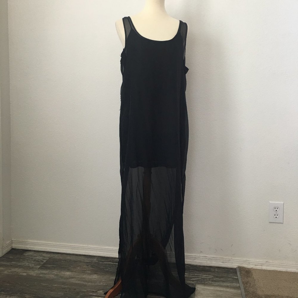 Midi Dress with Floor Length See-Through Overlay